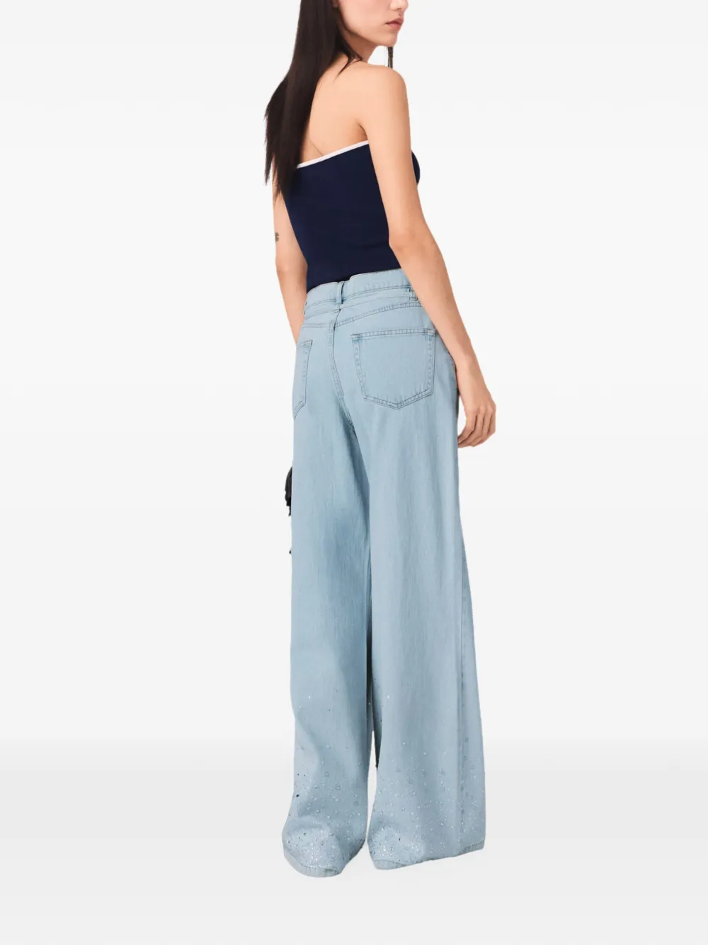 Maje Jeans met wijde pijpen en stras Blauw