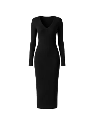 chinese dress ladies V Neck Velvet Dress - Black main image 0