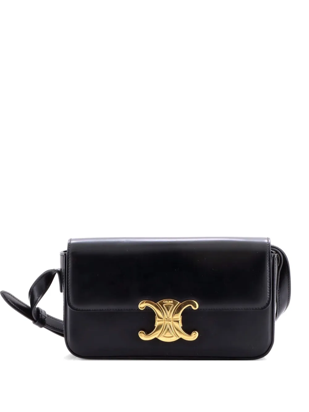 Pre-owned Celine Triomphe East-west Smooth Calfskin Shoulder Bag In Black