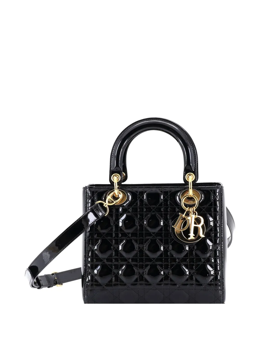 Christian Dior Pre-Owned Lady Dior Bag Cannage Quilt Patent Medium satchel - Nero