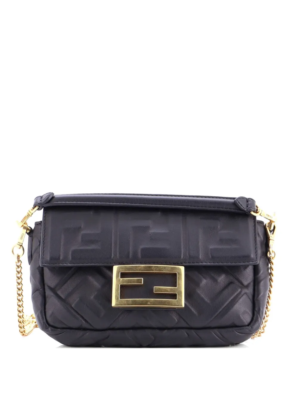 Fendi Pre-Owned Baguette NM Bag Zucca Embossed Leather Mini crossbody bag - Nero