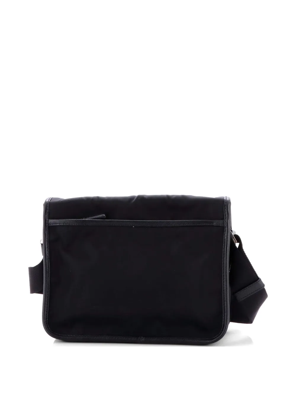  Prada Pre-owned Double Buckle Flap Messenger Bag Re-nylon With Saffiano Medium Crossbody Bag - Black 