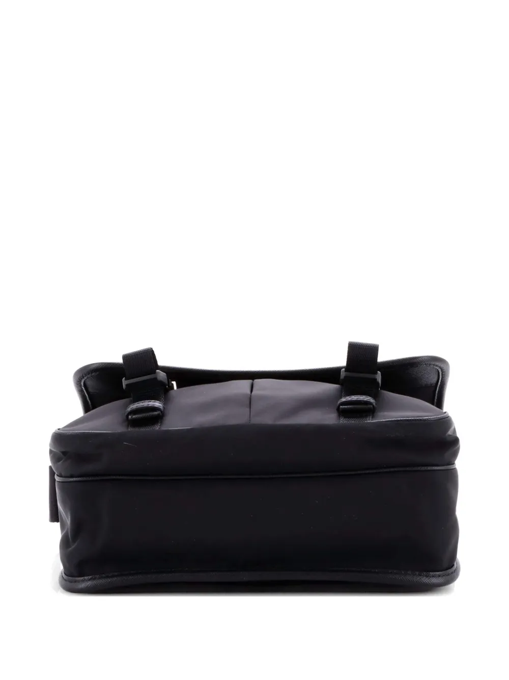  Prada Pre-owned Double Buckle Flap Messenger Bag Re-nylon With Saffiano Medium Crossbody Bag - Black 
