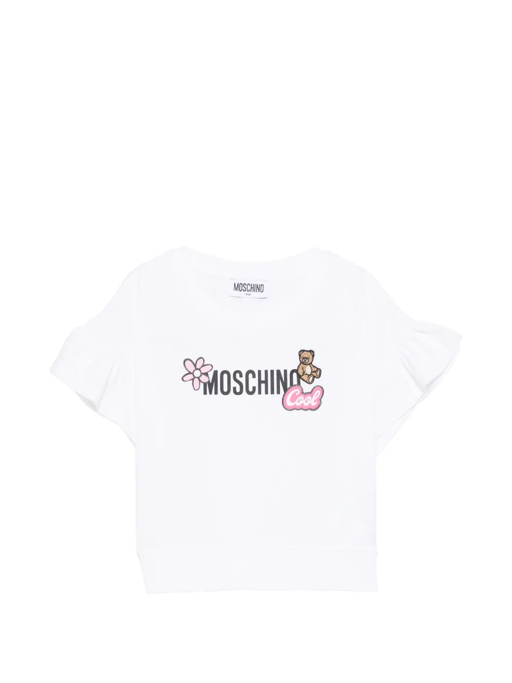 Moschino Kids ruffled logo-print T-shirt - Bianco