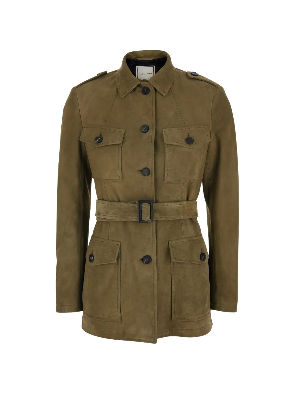 Tagliatore buttoned belted leather coat - Grün