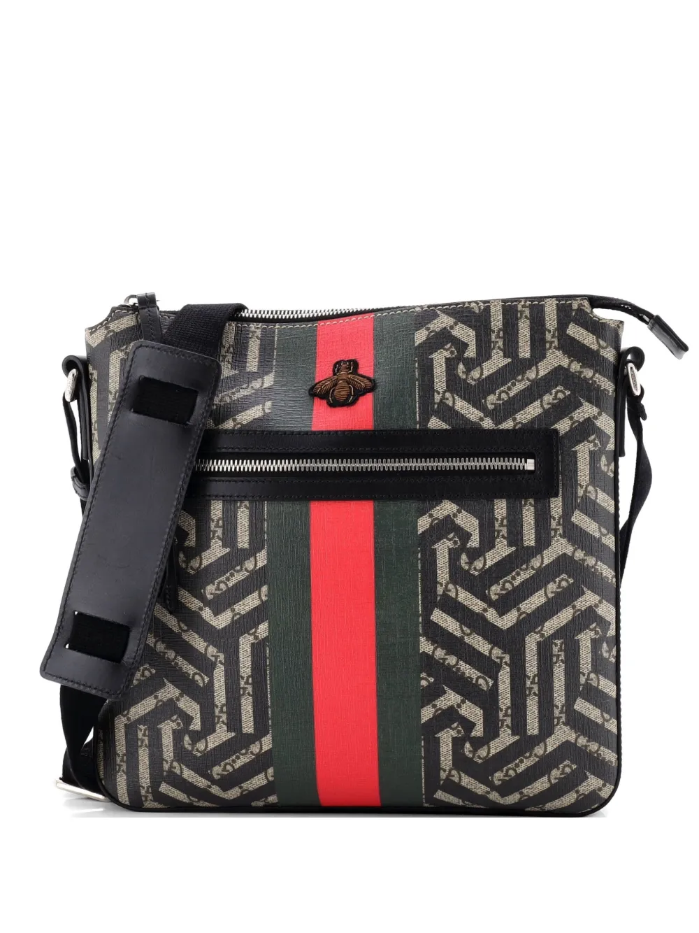 Gucci Pre-Owned Front Zip Messenger Caleido GG Coated Canvas Medium crossbody bag - Black