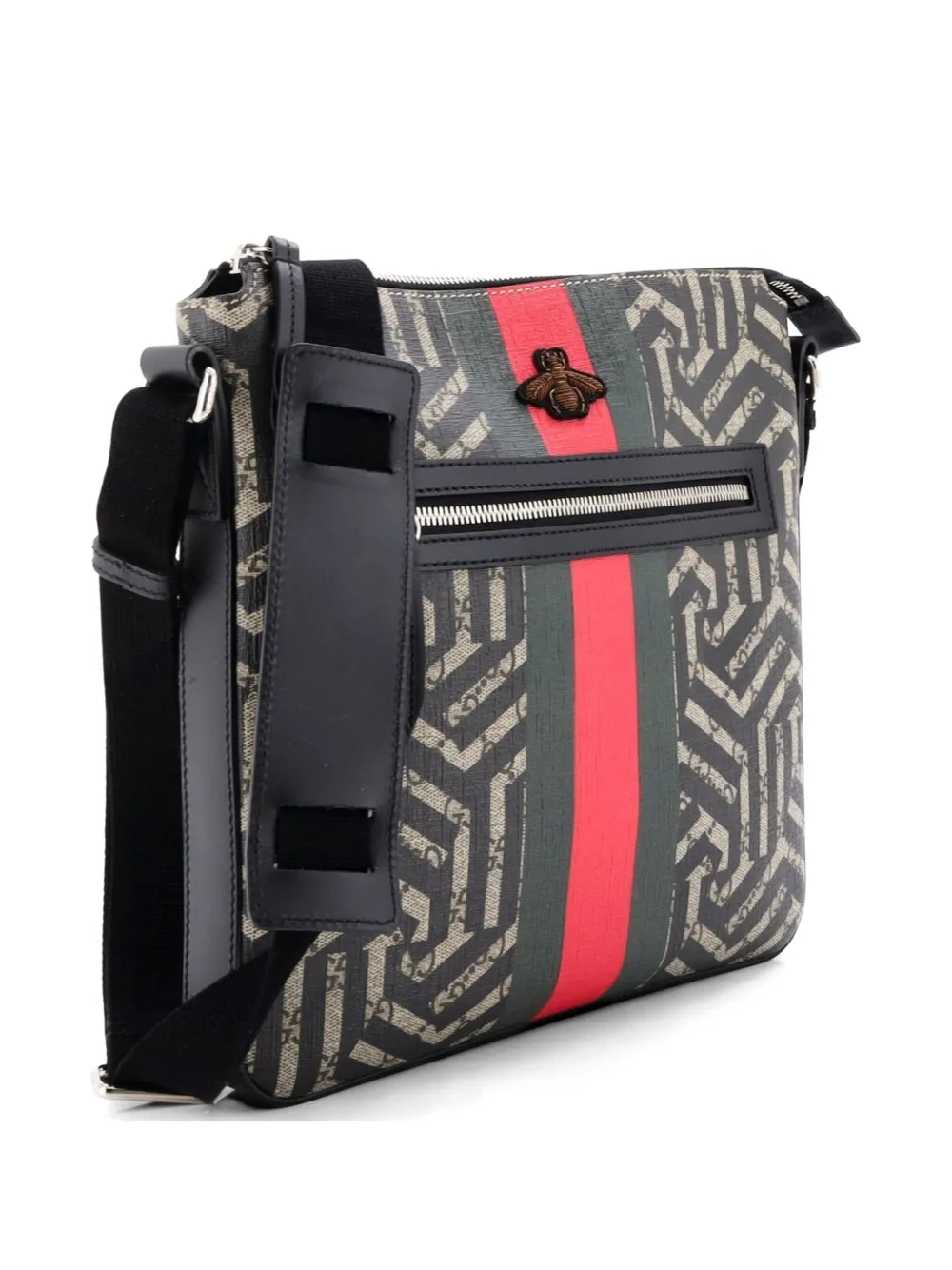 Front Zip Messenger Caleido Gg Coated Canvas Medium Crossbody Bag