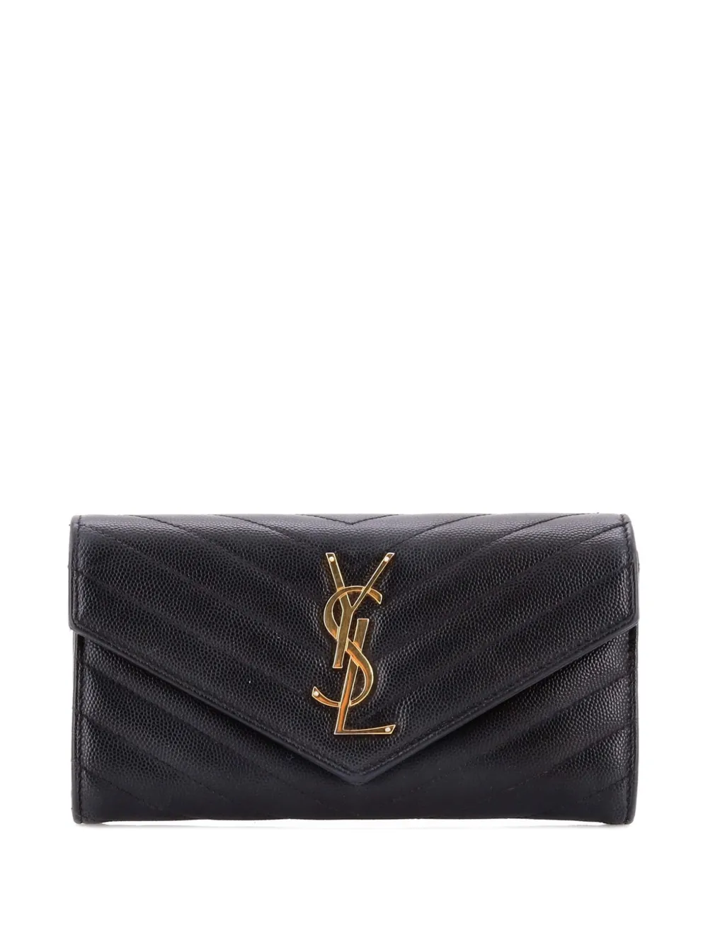 Saint Laurent Pre-Owned Classic Monogram Flap Wallet Matelasse Chevron Leather Large small wallets - Nero