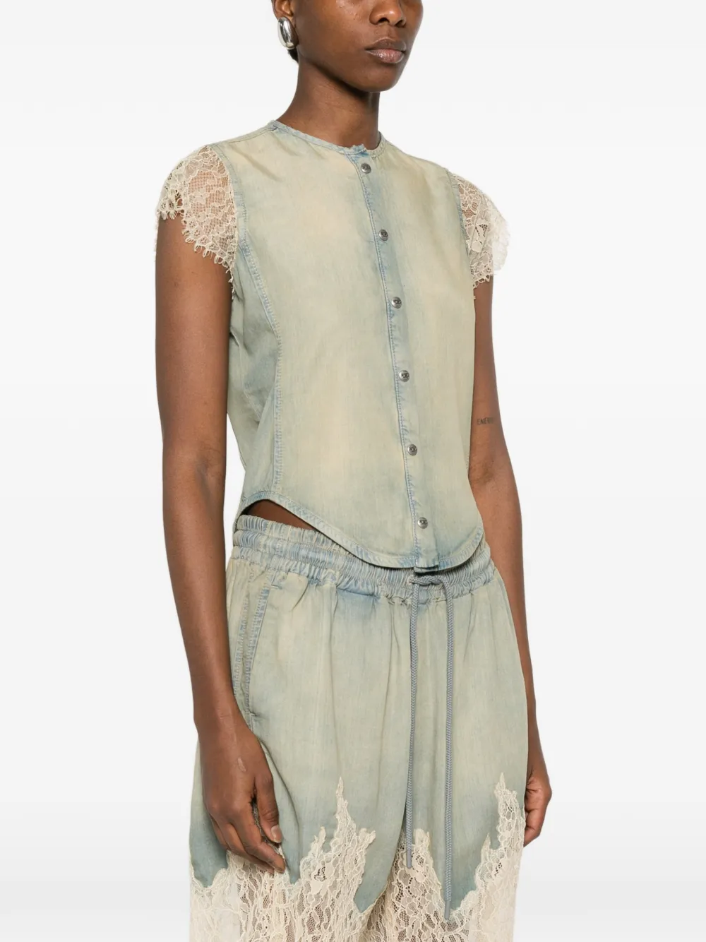  Diesel Camisa Con Paneles De Encaje - Azul 