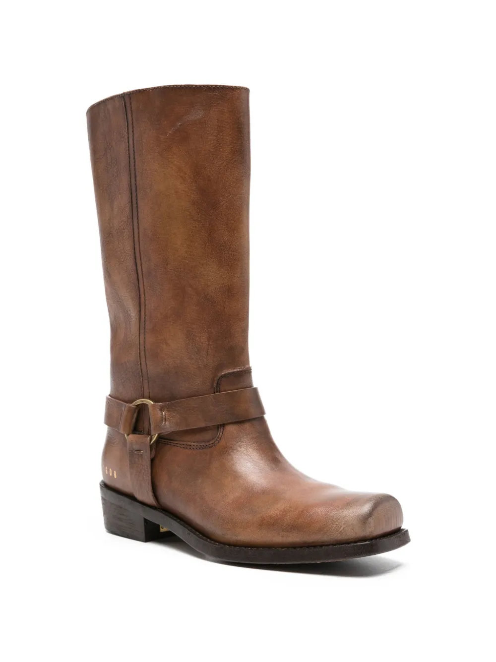 Golden Goose High Biker Boots in Brown Leather with Strap and Antique Gold-tone Buckle, view 2