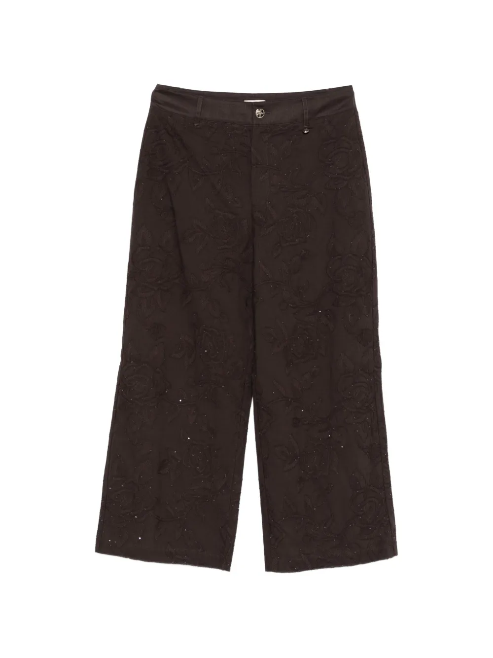 LIU JO floral-embroidered trousers - Marrone