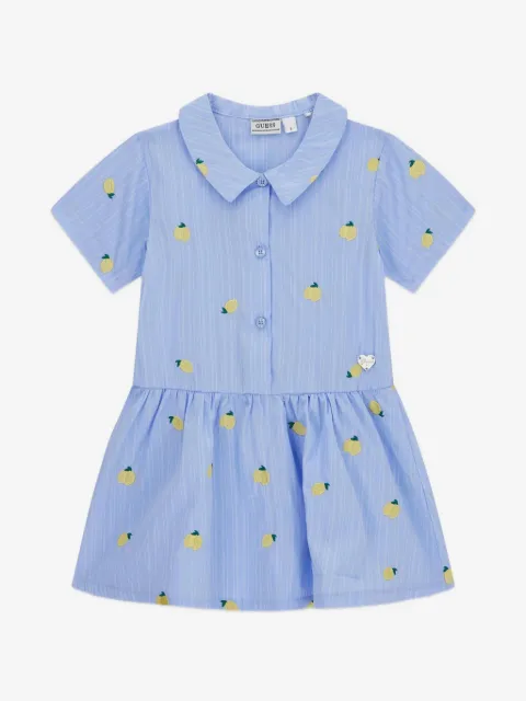 guess kids striped lemon-embroidered dress