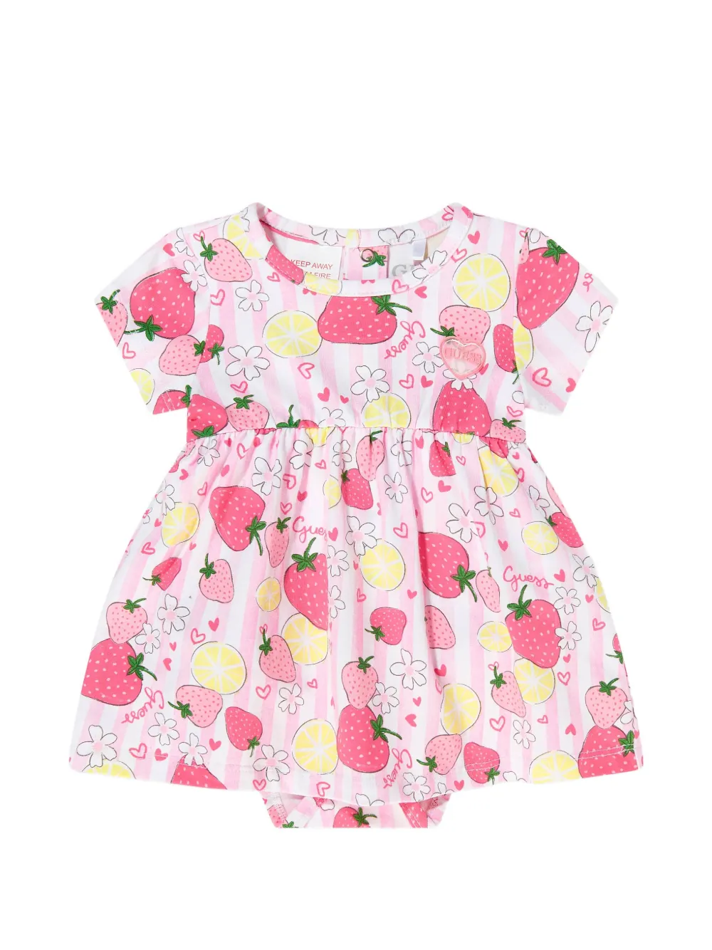 guess kids striped fruit print dress - Pink