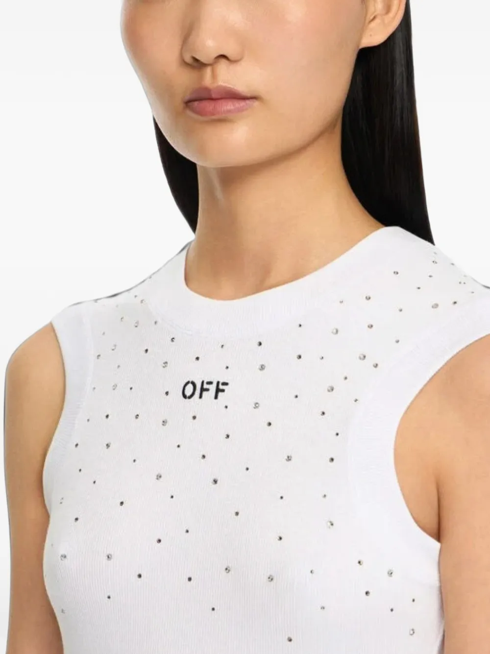 Off-White x Swarovski ribbed kat top Wit