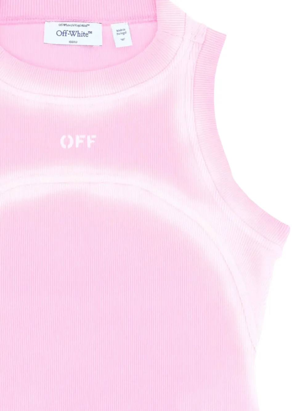Off-White Geribbelde tanktop met spray-effect Roze