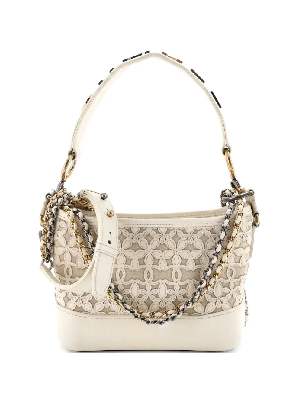 CHANEL Pre-Owned Gabrielle Hobo with Logo Handle Laser Cut Calfskin and Wool Felt Small crossbody bag - Toni neutri