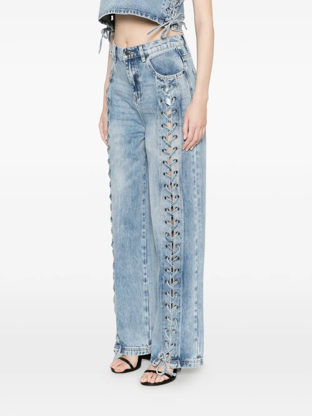  Vicolo Lace-up Buttoned Jeans - Blue 