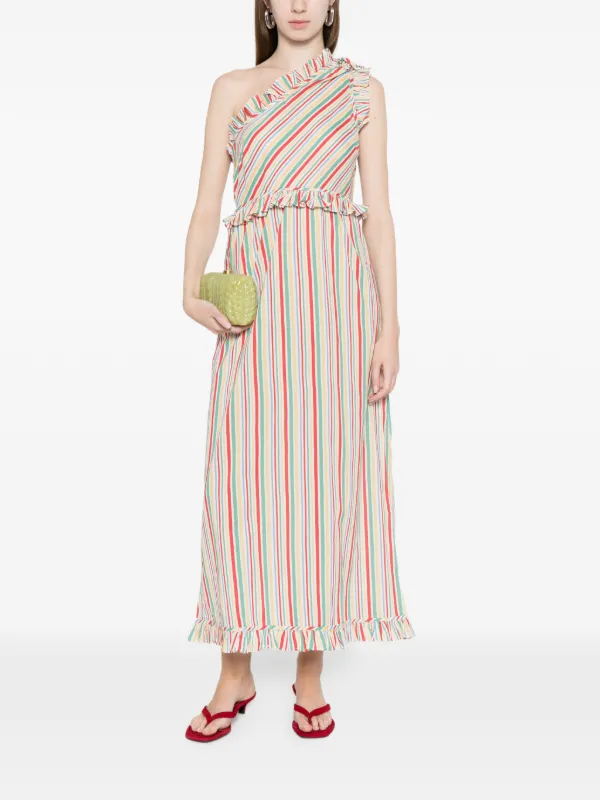 rixo one shoulder dress Rixo Leon Ruffled one-shoulder floral-print Midi Dress | Blue
