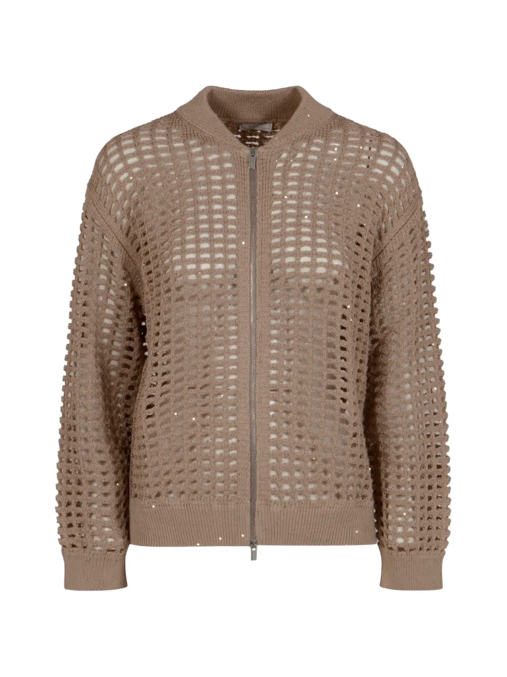 Peserico Zip-up Open-knit Cardigan In Brown