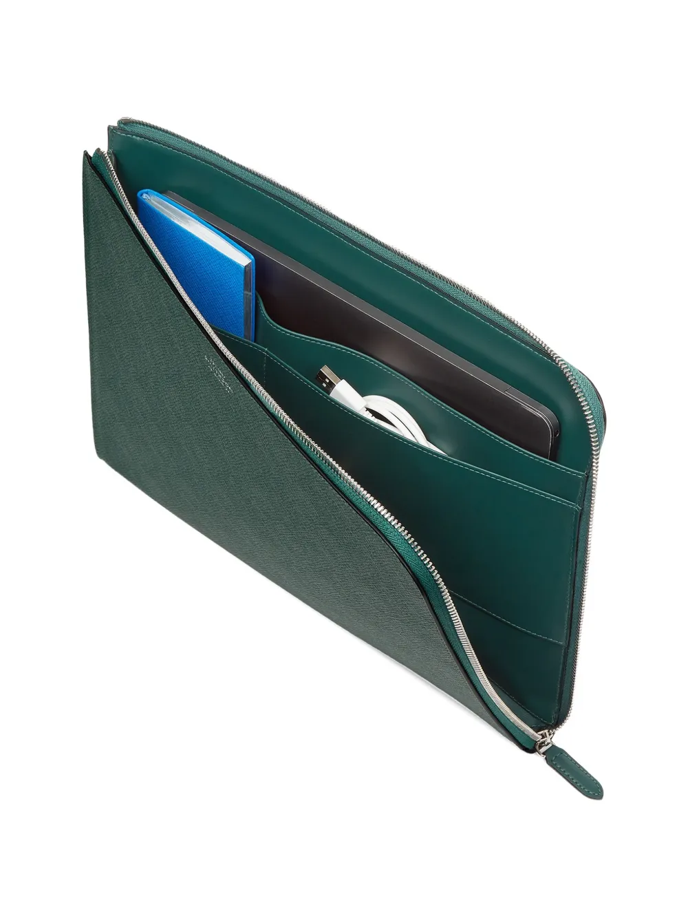 Smythson Kleine Panama laptoptas met rits Groen