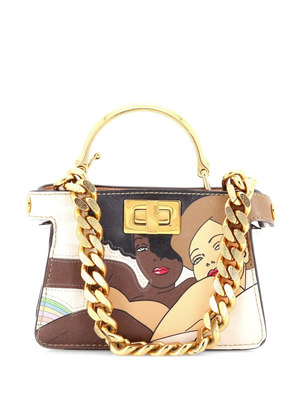 Fendi Pre-Owned Maxi Handle Peekaboo Bag Zucca Coated Canvas with Inlay Leather Nano satchel - Toni neutri