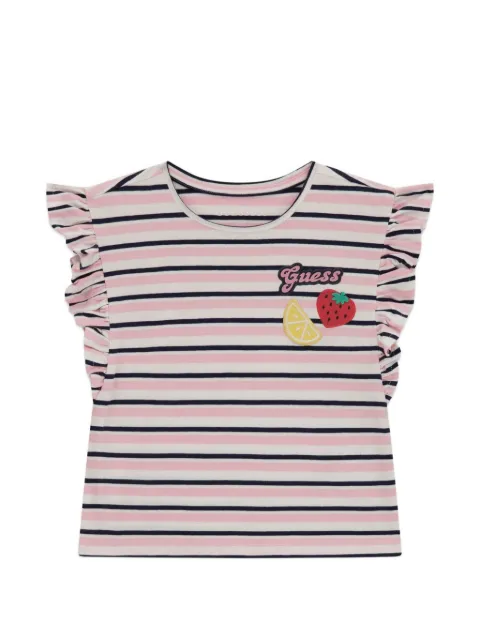 guess kids striped ruffle-trim T-shirt