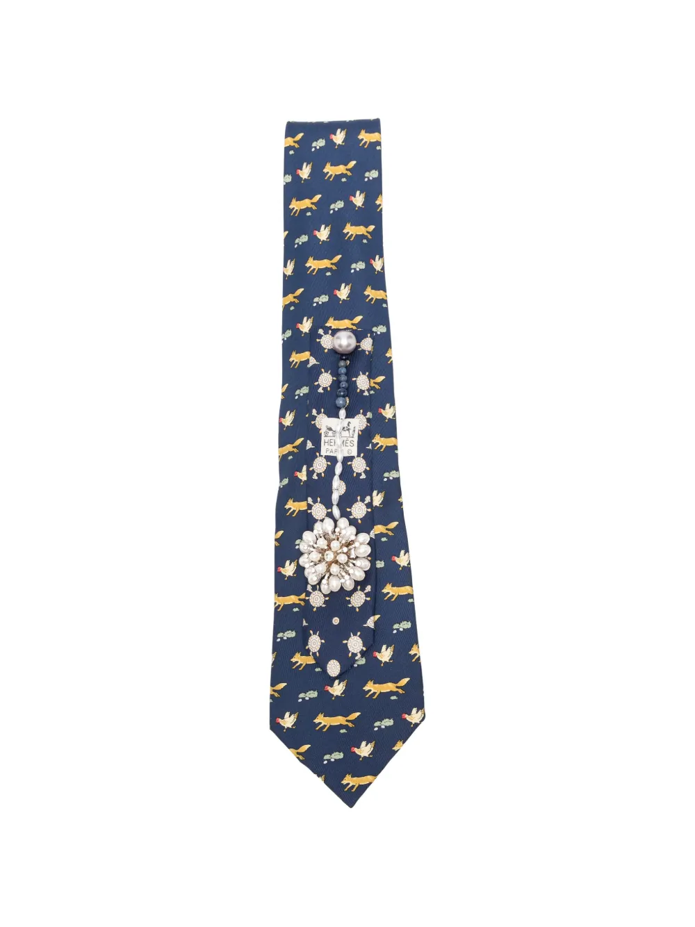 Pre-owned A.n.g.e.l.o. Vintage Upcycling X Stefania Bertoni Customised Hermès Embellished Silk Tie In Blue