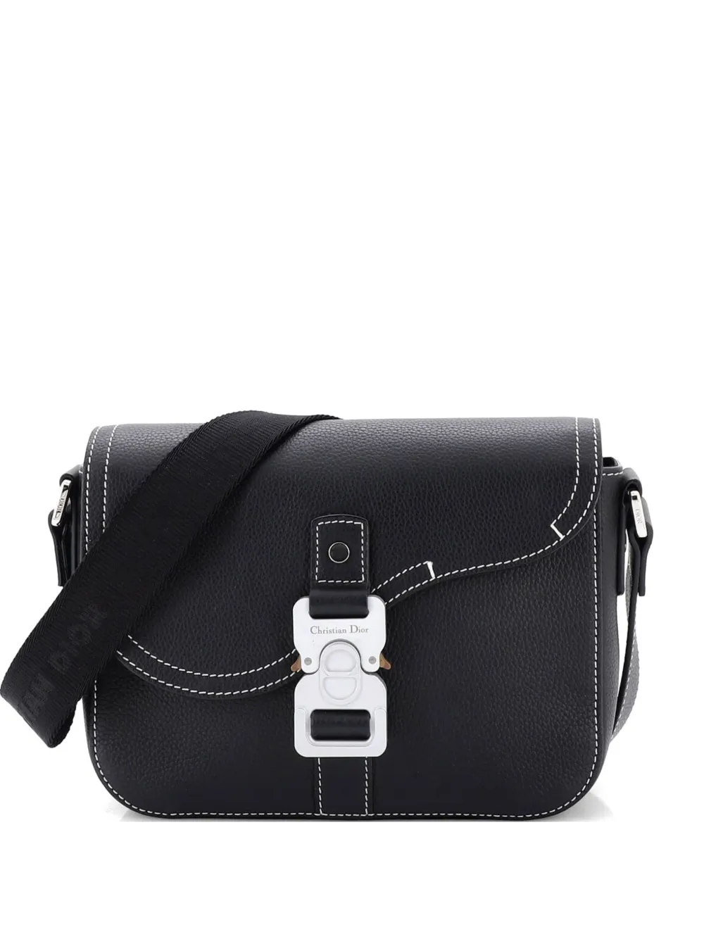 Christian Dior Pre-Owned Saddle Buckle Flap Messenger Bag Leather Mini crossbody bag - Nero