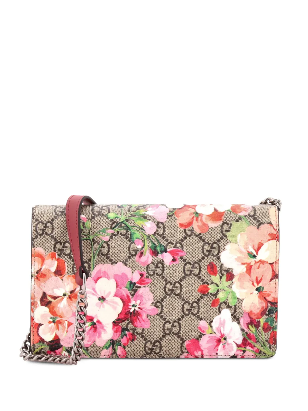 Gucci Pre-Owned Chain Wallet Blooms Print GG Coated Canvas crossbody bag - Marrone