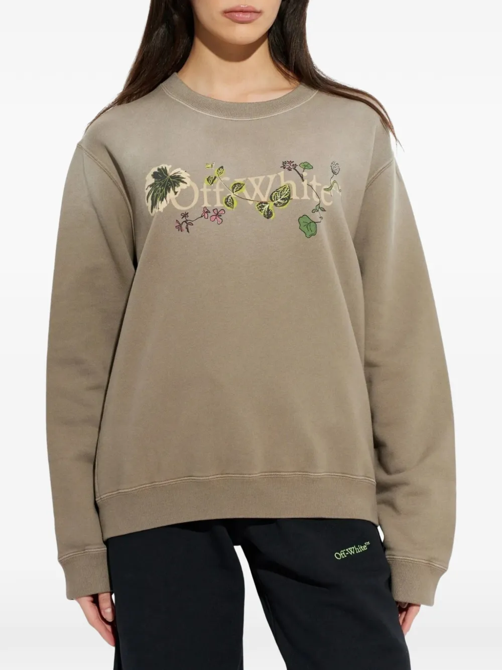 Off-White floral-print logo sweatshirt Beige