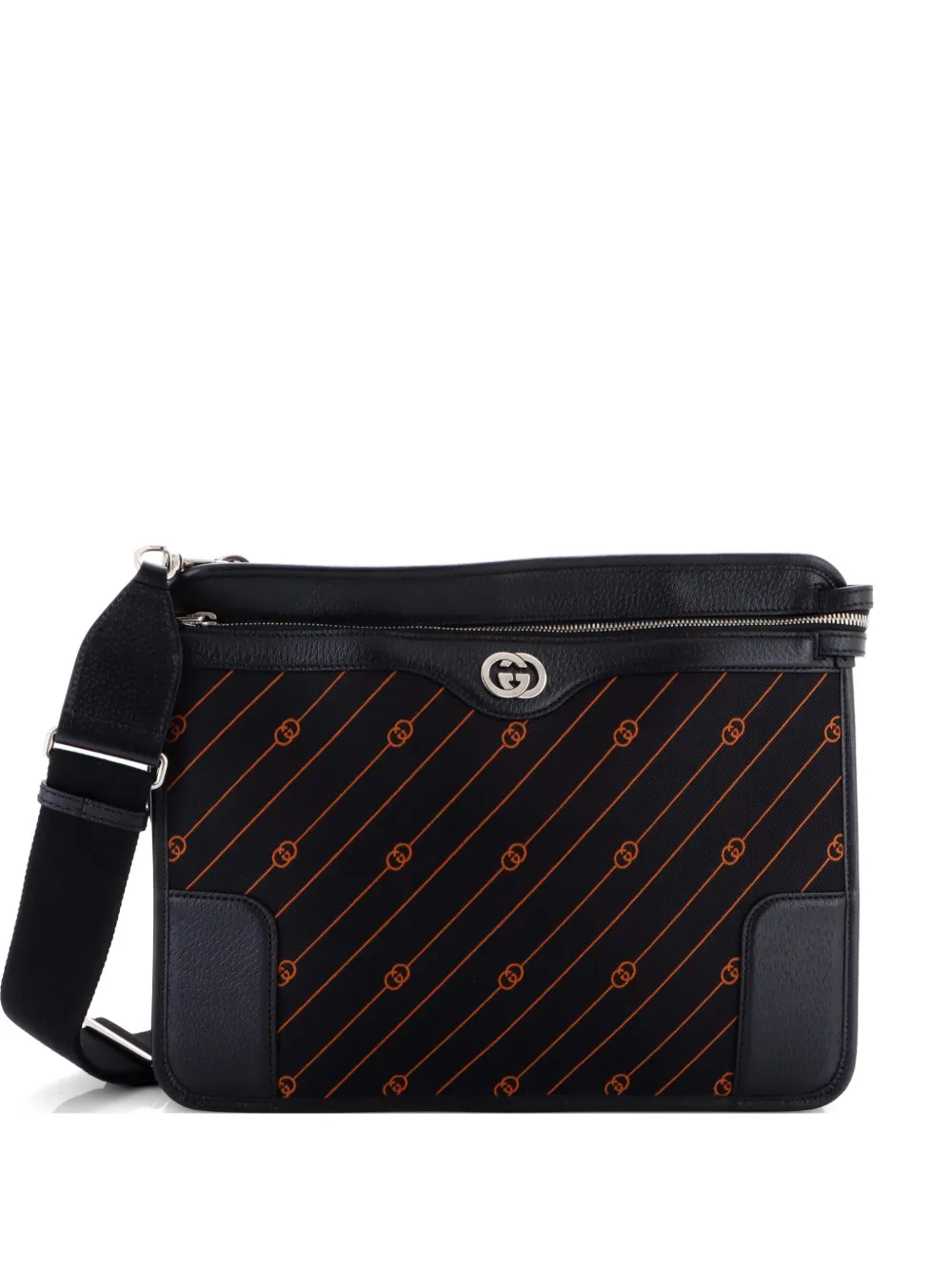 Gucci Pre-Owned Interlocking G Messenger Bag GG Jacquard with Leather crossbody bag - Nero