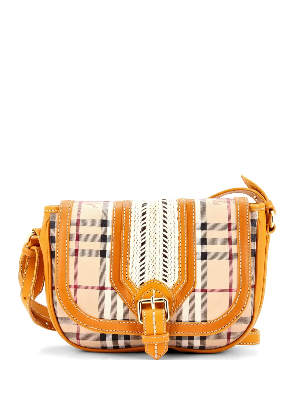 Burberry Pre-Owned Buckle Flap Messenger Bag Haymarket Coated Canvas with Braided Leather Small crossbody bag - Marrone
