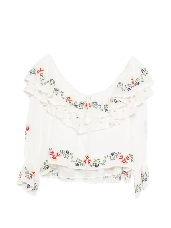 Rixo Maurine Embroidered Ruffled Top in White