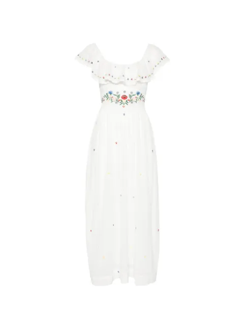 Rixo Ebony ruffled embroidered midi dress