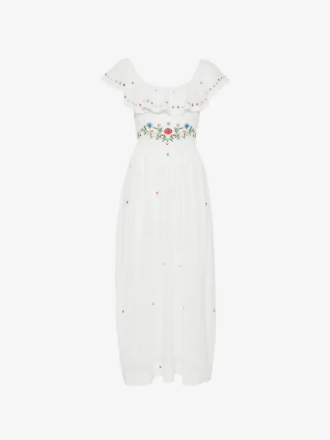 Rixo Ebony ruffled embroidered midi dress