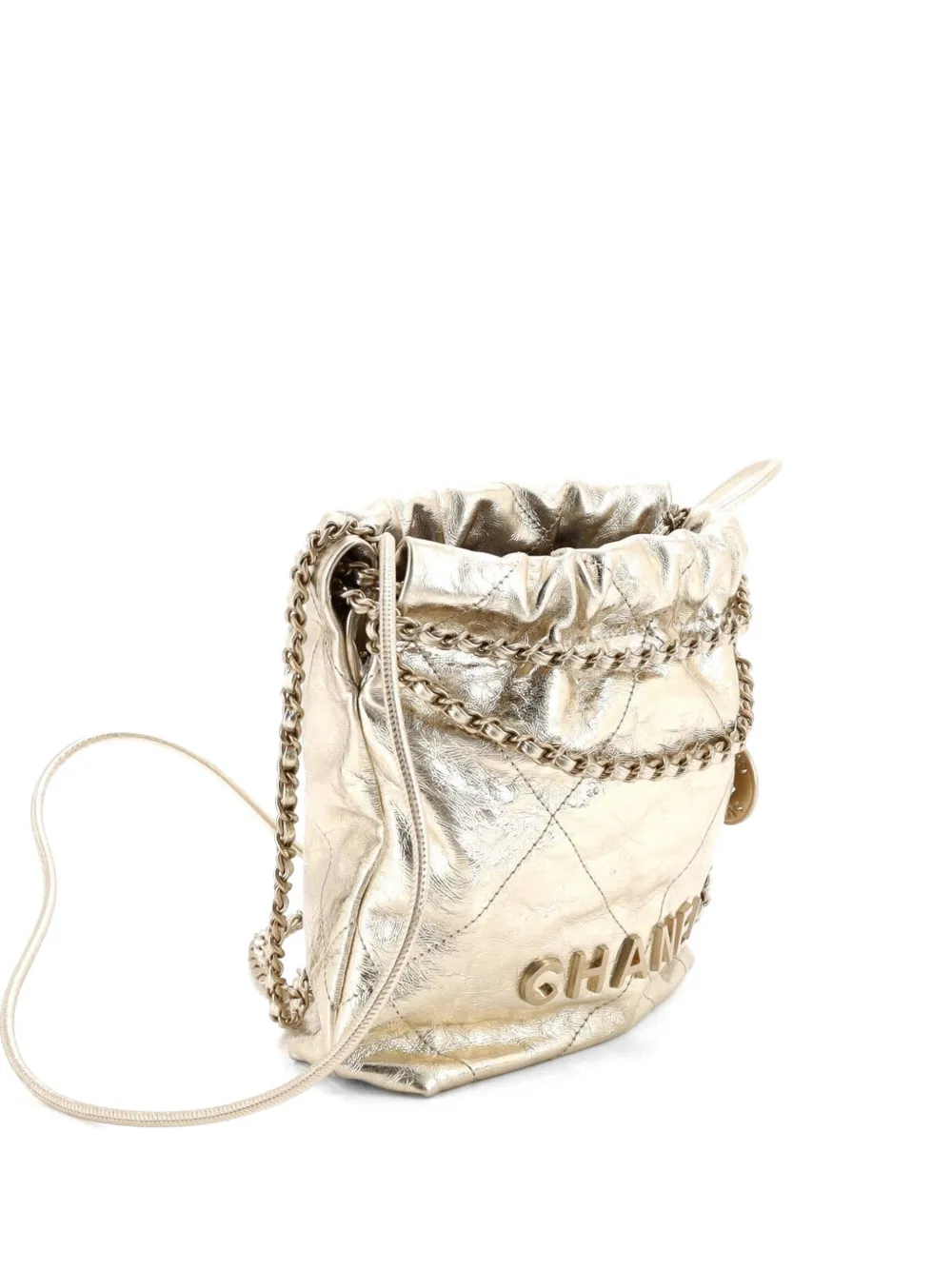 CHANEL Pre-Owned 22 Chain Hobo Quilted Calfskin Mini crossbody bag - Oro