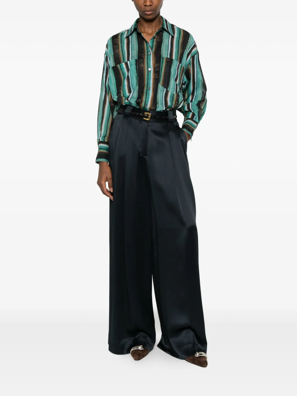  Pinko Striped Chest-pocket Shirt - Green 