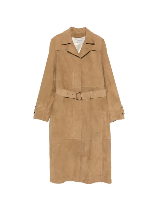 Golden Goose Belted-waist Suede Coat in Neutrals