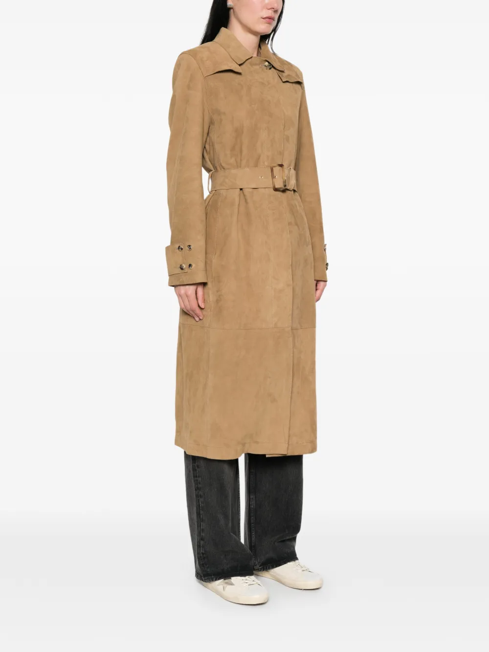belted suede coat