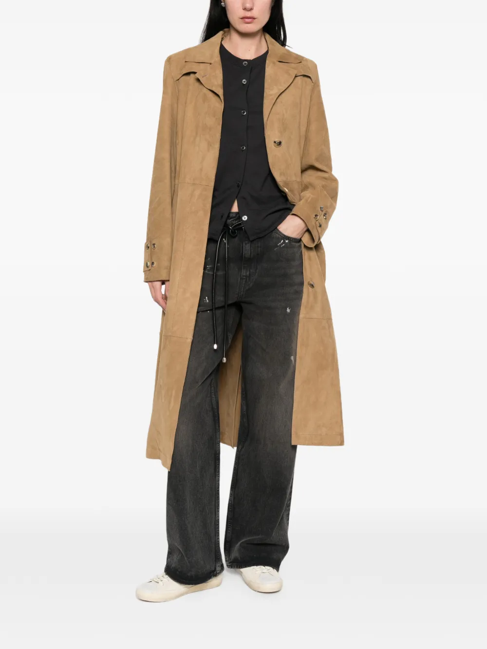 belted suede coat