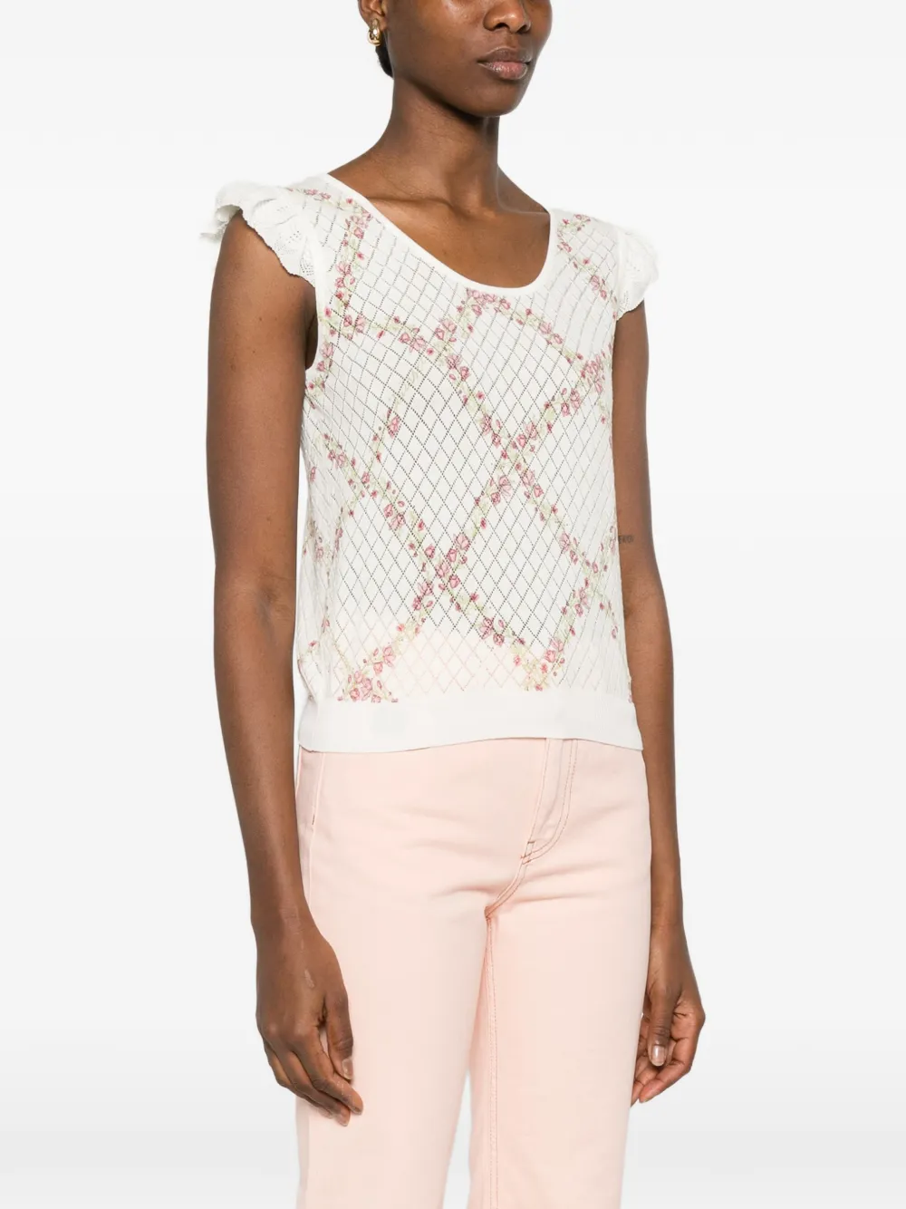 TWINSET Trui met bloemenprint en korte mouwen Wit