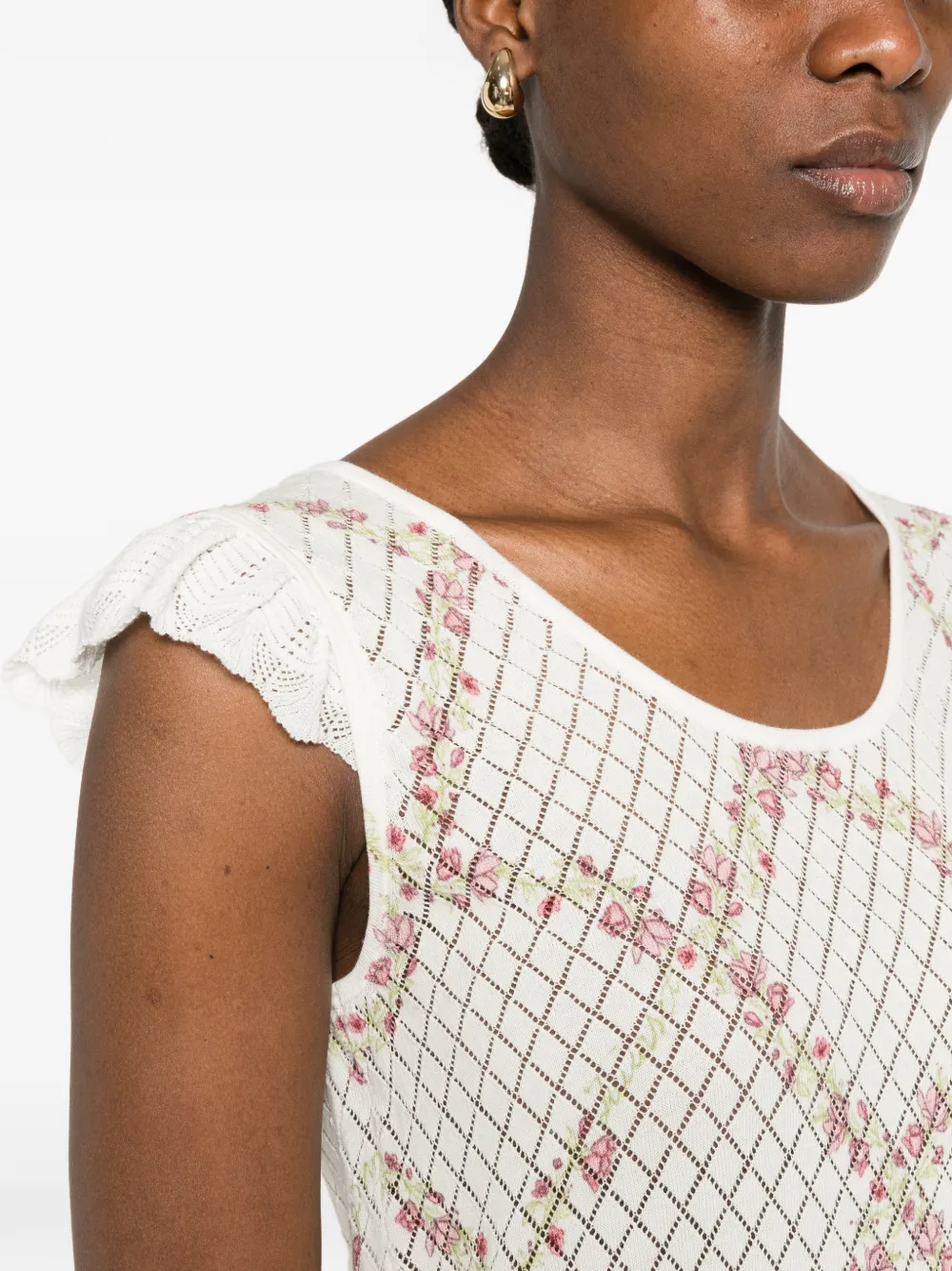 TWINSET Trui met bloemenprint en korte mouwen Wit