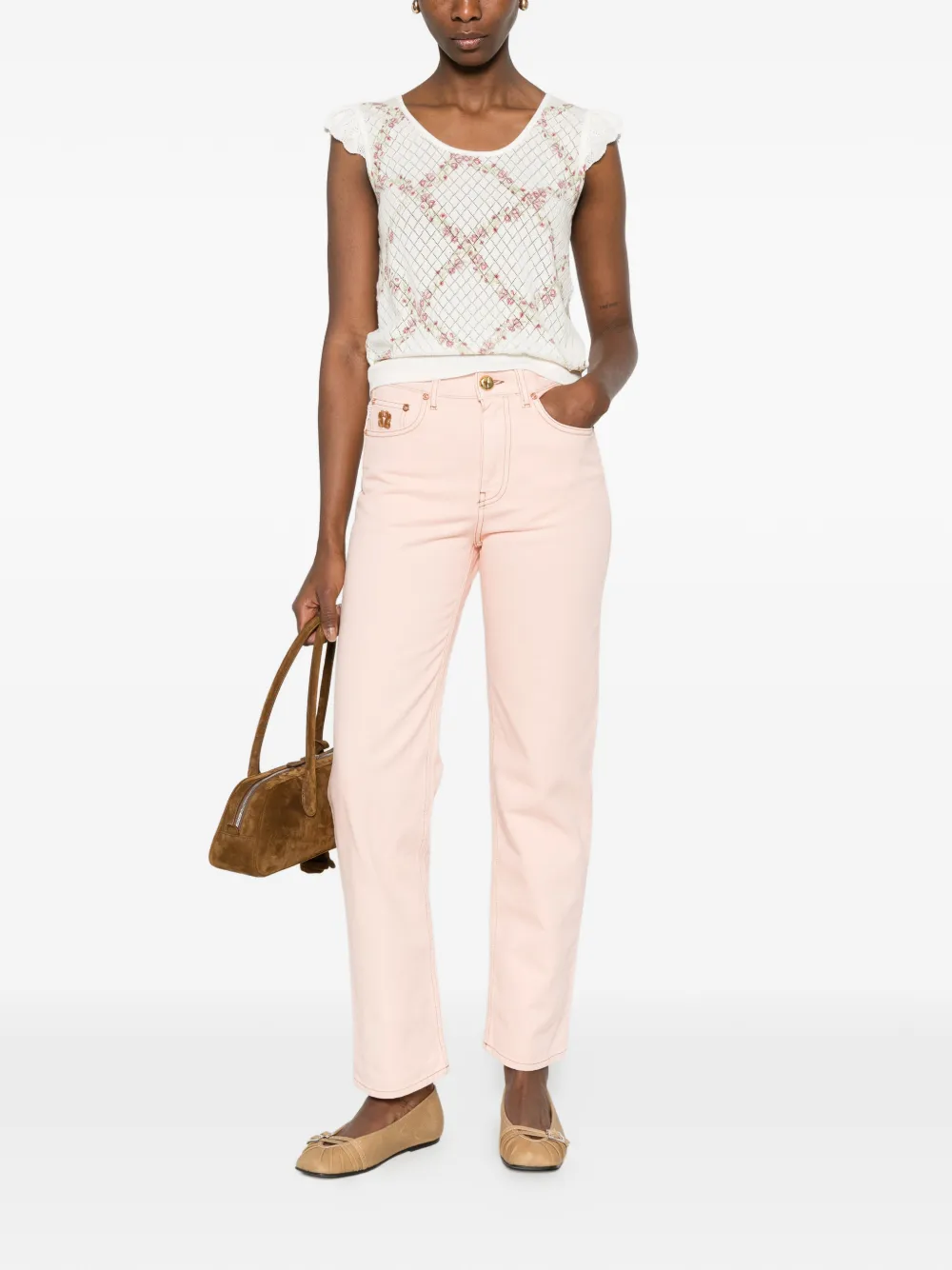 TWINSET Trui met bloemenprint en korte mouwen Wit