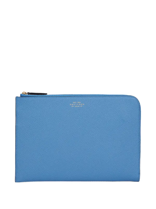 Smythson Slim Leather Pouch in Blue