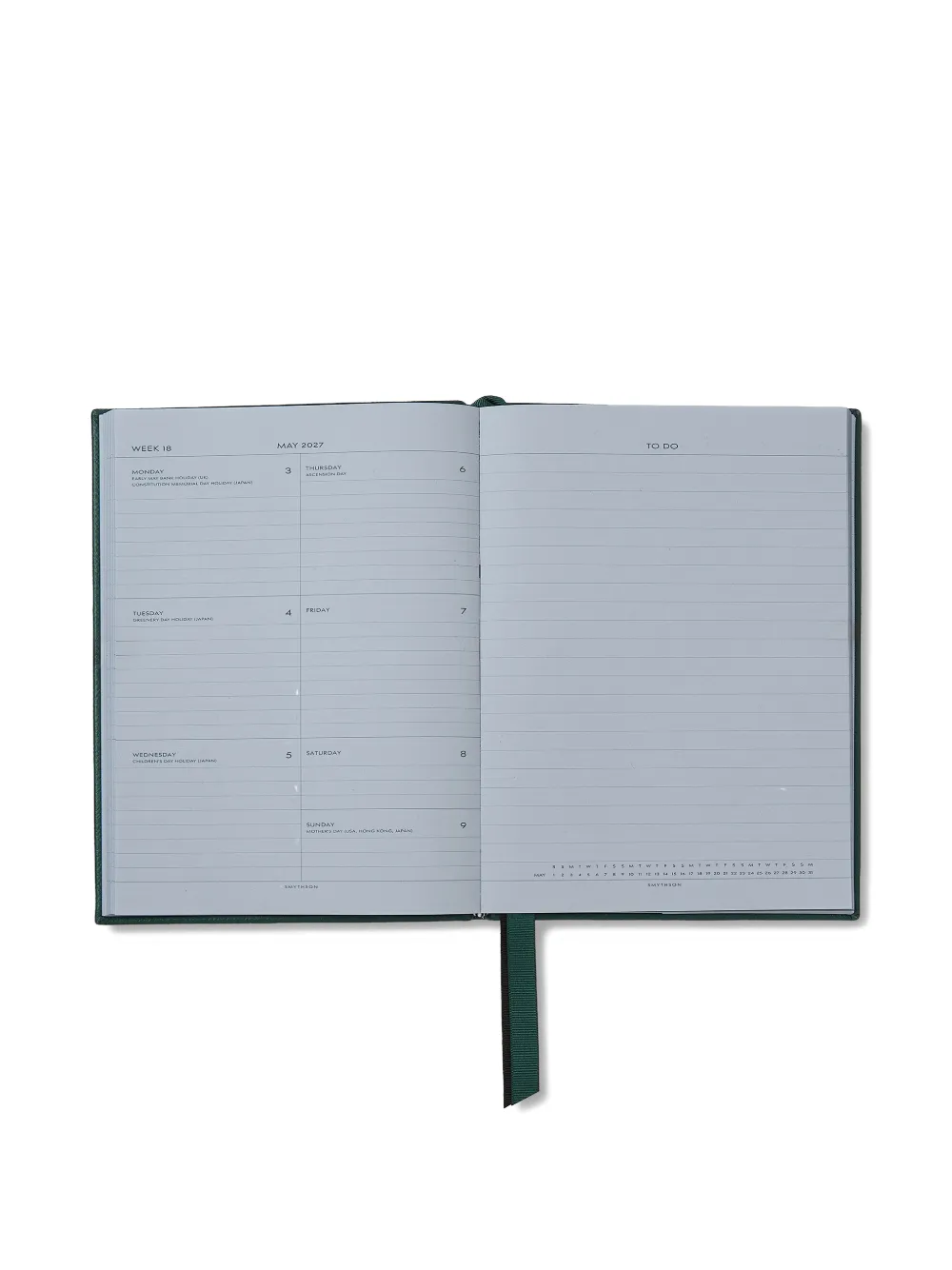  Smythson 2026-2027 Soho Weekly Diary - Green 