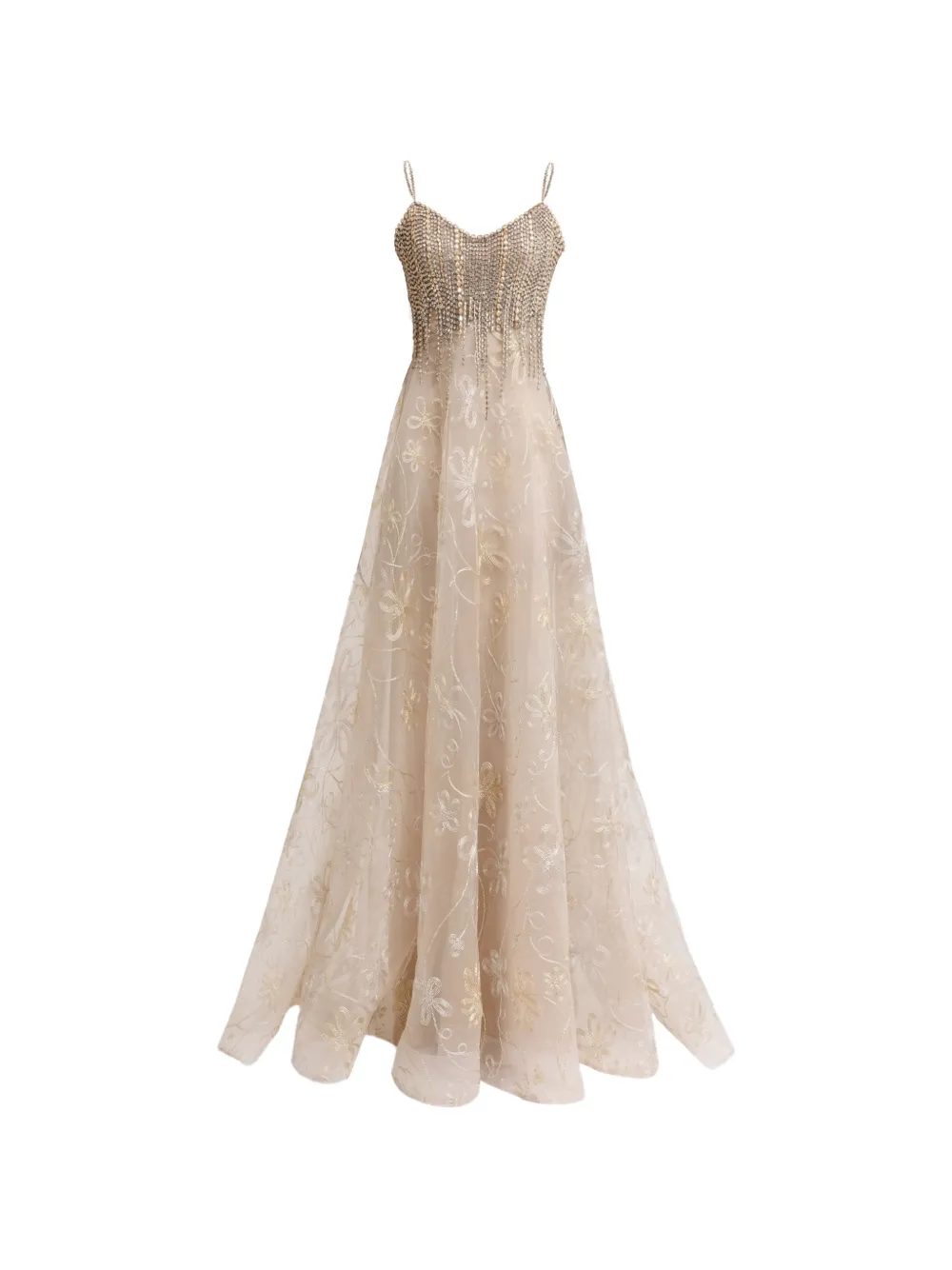Gemy Maalouf embroidered tulle maxi dress - Toni neutri
