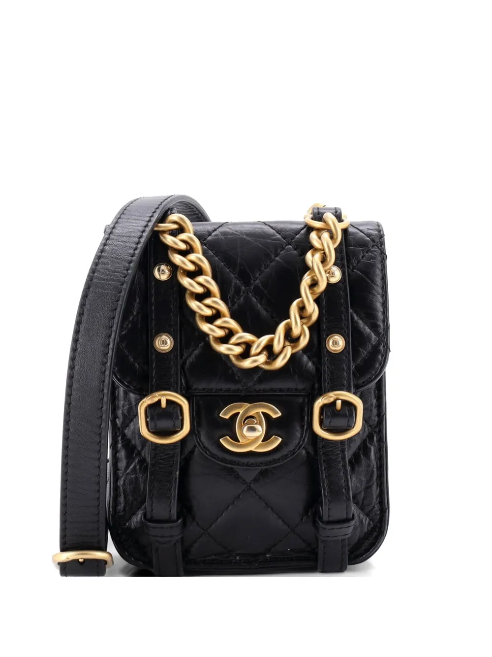 CHANEL Pre-Owned City School Flap Messenger Bag Quilted Aged Calfskin Mini crossbody bag - Nero