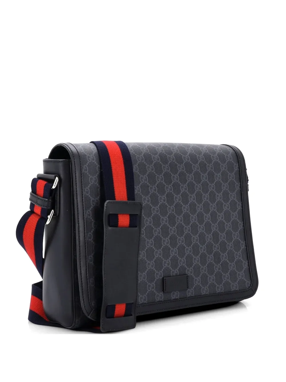 Gucci Pre-Owned Web Strap Flap Messenger Bag GG Coated Canvas Medium crossbody bag - Nero