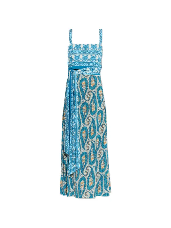 Etro Patterned Tie-waist Maxi Dress in Blue