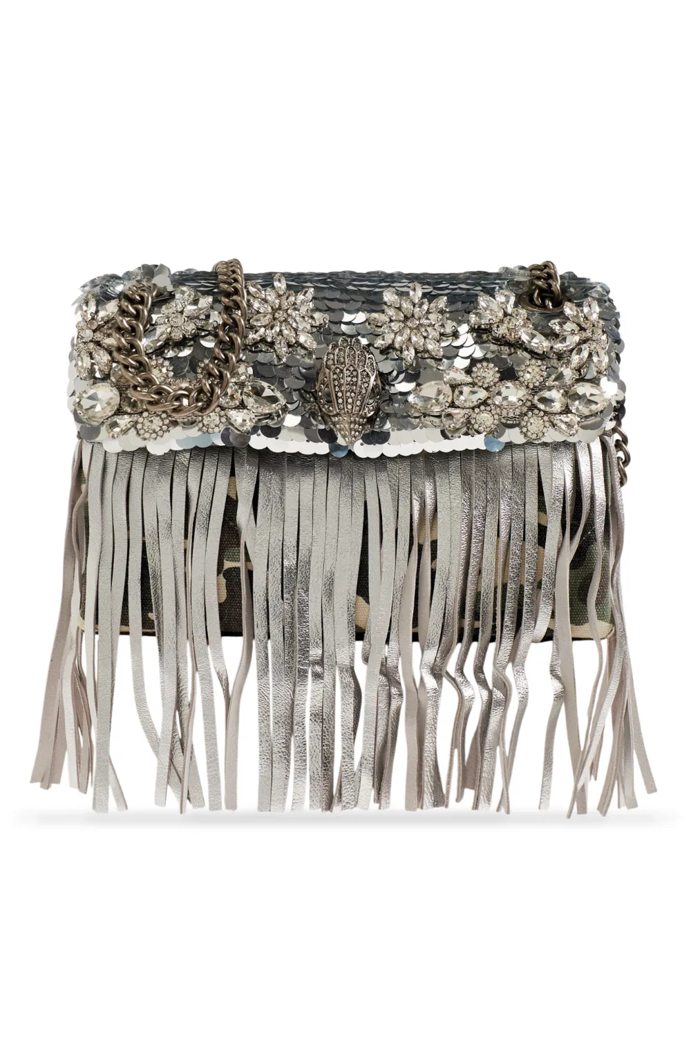 Kurt Geiger London medium Kensington fringe-trimmed shoulder bag - Verde